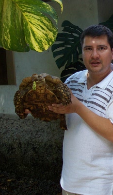 Cargando una tortuga en Tapachula, Chiapas.