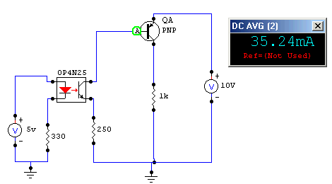 Simulación de la polarización del transistor QA